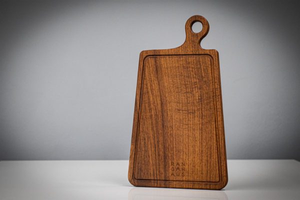 wooden serving tray with handle, solid iroko wood