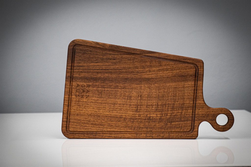 wooden serving tray with handle, solid iroko wood