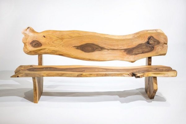 Image of a bench named Forrest, designed and constructed by Rangahaus. The bench is made of natural solid elm wood (Ulmus) with a matte finish, and measures L 190 cm x W 70 cm x H 83 cm. The sleek design and clean lines of the bench showcase the natural beauty of the wood, and its sturdy construction ensures durability and longevity. A great addition to any home or commercial space. Front view.