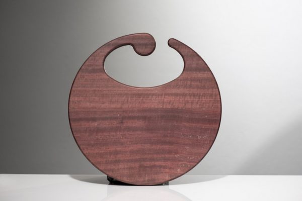 wooden round serving tray with elliptic handle, rare amaranth solid wood in its natural purple shades